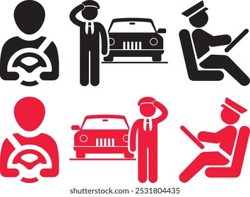 vetor de silhueta de motorista. ícone plano simples do motorista ilustração Vetor de driver ícone do conjunto de drivers. Volante prático. Condutor. Dirigindo o compartilhamento de carro. Viagem