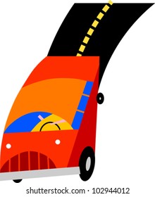 A car and driver swerves on a road