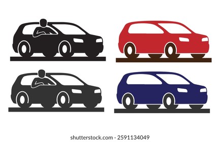 Car Driver Vector Line Icon set