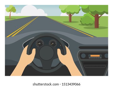 Car Driver View. Simple Illustration.