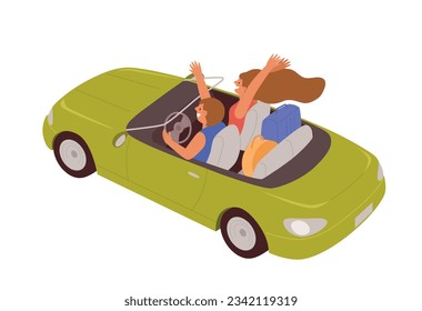 viaje en coche de vacaciones. Una pareja está de vacaciones en verano en un coche convertible.