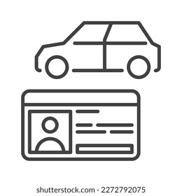 Car and Driving License vector Driver ID concept icon or symbol in outline style