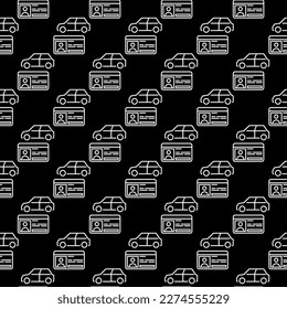 Car and Driving License vector Driver ID concept dark seamless pattern in outline style