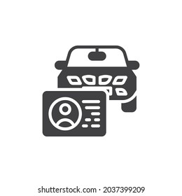 Icono del vector de la licencia de conducción de automóviles. signo plano relleno para concepto móvil y diseño web. Icono de glifo de documento de coche y controlador. Símbolo, ilustración del logotipo. Gráficos vectoriales