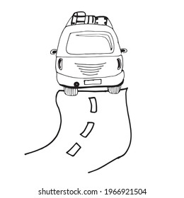 The car is driving on the road. Journey. Isolated on a white background, vector.