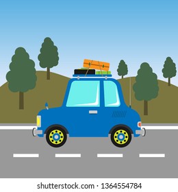Car driving on the road. Travel and tourism transport. Vector drawing. Background. Texture.