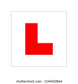 Car Driving School Beginner Symbol. L Plate On Car For Learner Driver School