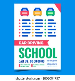 Car Driving School Creative Promo Banner Vektor. Fahren Sie mit Schulregeln, Testen und Prüfung für Führerschein-Werbeplakat. EntwurfsfarbIllustration für Concept-Vorlagen
