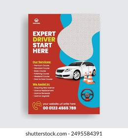 car Driving school print flyer or poster template with 3d car illustration suitable for car repair and car washing leaflet brochure cover design