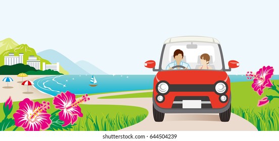 Car driving in the Seaside road, Front view  -Anonymous Couple