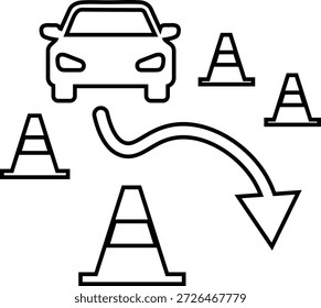 Kompetenzbeurteilung für das Autofahren mit Verkehrskegeln und einem gekrümmten Führungspfeil