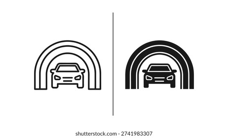 Car driving under rainbow arch vector illustration flat design scalable graphic