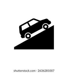 Car driving uphill on steep slope showing challenging terrain