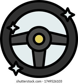 Car Driving Wheel cleaning and sanitizing Service Vector Color Icon Design, Carwash & Detail Center equipment on white background, Shiny Vehicle Steering Wheel concept, 
