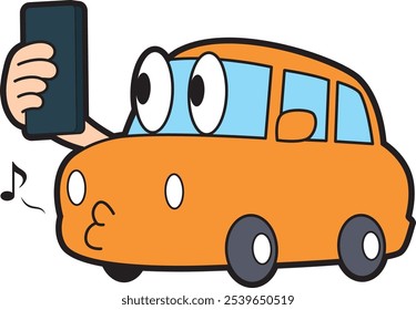 A car driving while looking at a smartphone