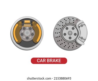 Car Drum and Disc brake comparison. automotive part mechanical symbol set illustration vector