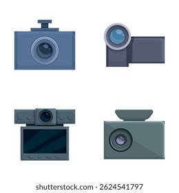 Car dvr icons set cartoon vector. Automobile dvr. Modern technology