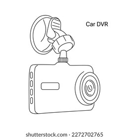 Icono de la línea DVR del coche. Esbozar el vector de la cámara del coche aislado en el fondo blanco. Grabador de vídeo digital de coches. Ilustración del vector