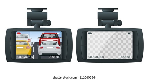 Car DVR Portable Mobile DVR Video Camera Camcorder with LCD Screen installed on the windscreen isolated on white background