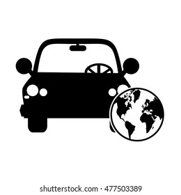 car and earth globe icon