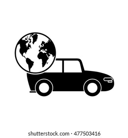 car and earth globe icon