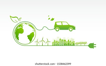 Car Eco friendly and enviromental green cities for sustainable development concept, vector illustration 