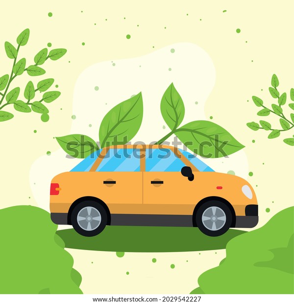 car eco transport with\
leaves nature