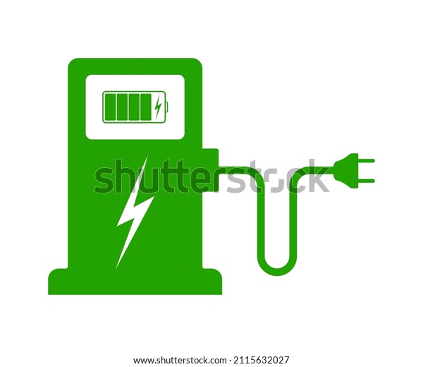 Car electric charge station. Icon of car\
charger. Ev symbol. Charging and recharge electric vehicle battery.\
Green sign for eco or hybrid.\
Vector.
