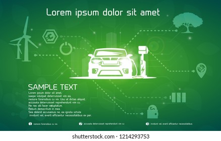 Car and electric charging station, infographics.