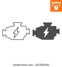 Car electric engine line and solid icon, outline style icon for web site or mobile app, car service and automobile, electric motor vector icon, simple vector illustration, vector graphics.