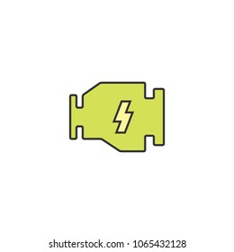 Car electric motor, drive icon outline, linear, editable stroke vector object. Electric car conceptual.