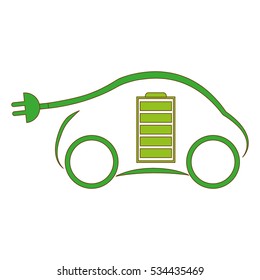 car with electric plug and battery icon over white background. eco friendly car concept. colorful design. vector illustration