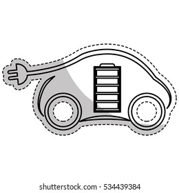 car with electric plug and battery icon over white background. eco friendly car design. vector illustration