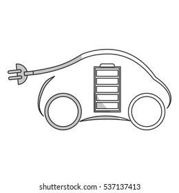 car with electric plug and battery icon over white background. eco friendly car design. vector illustration