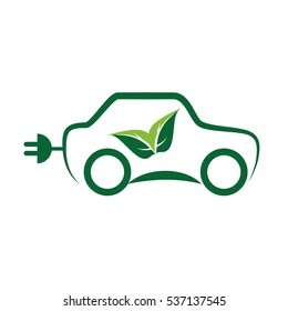 car with electric plug and leaves icon over white background. eco friendly car design. vector illustration