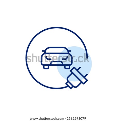 Car and electric plug. Locations for rapid EV charging. Battery status, high-performance cars. Pixel perfect, editable stroke icon