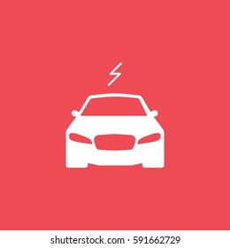 Car And Electric Sign Flat Icon On Red Background