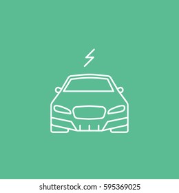 Car And Electric Sign Line Icon On Green Background