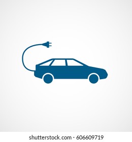 Car With Electric Wire Blue Flat Icon On White Background