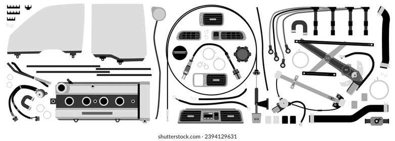 Car electrical and mechanical element illustration vector.