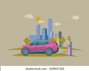 Car electro modern charging. Clean energy, eco lifestyle.