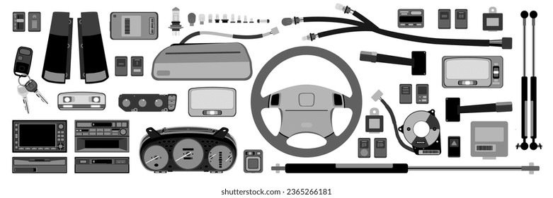 Car electronic part and safety and control switches vector.