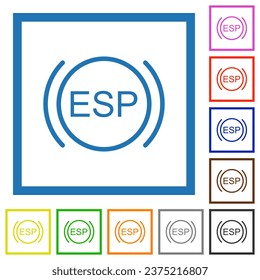 Car electronic stability program indicator flat color icons in square frames on white background