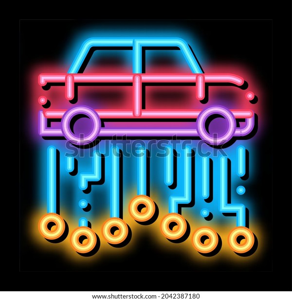 car electronic system neon light sign\
vector. Glowing bright icon car electronic system sign. transparent\
symbol illustration