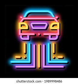 car electronic technology neon light sign vector. Glowing bright icon car electronic technology sign. transparent symbol illustration