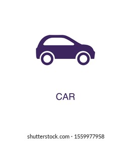 Car element in flat simple style on white background. Car icon, with text name concept template