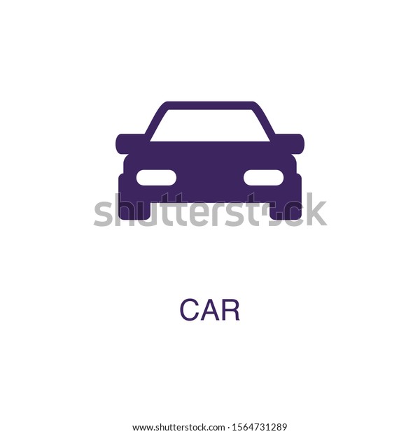 Car element in flat simple\
style on white background. Car icon, with text name concept\
template