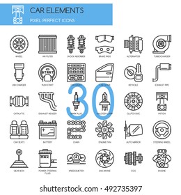 Car Elements , Thin Line and Pixel Perfect Icons
