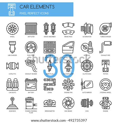 Car Elements , Thin Line and Pixel Perfect Icons