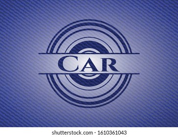 Car  emblem with denim texture. Vector Illustration. Detailed.